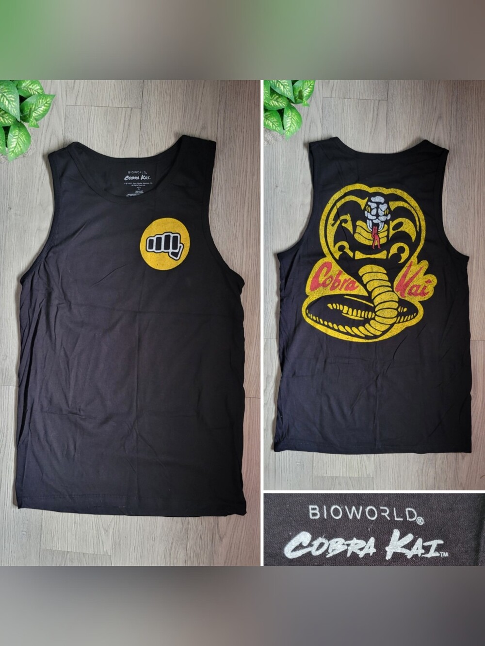 Bioworld Cobra Kai Black Sleeveless Tank Top & Yellow Cobra Graphic, Men's Small